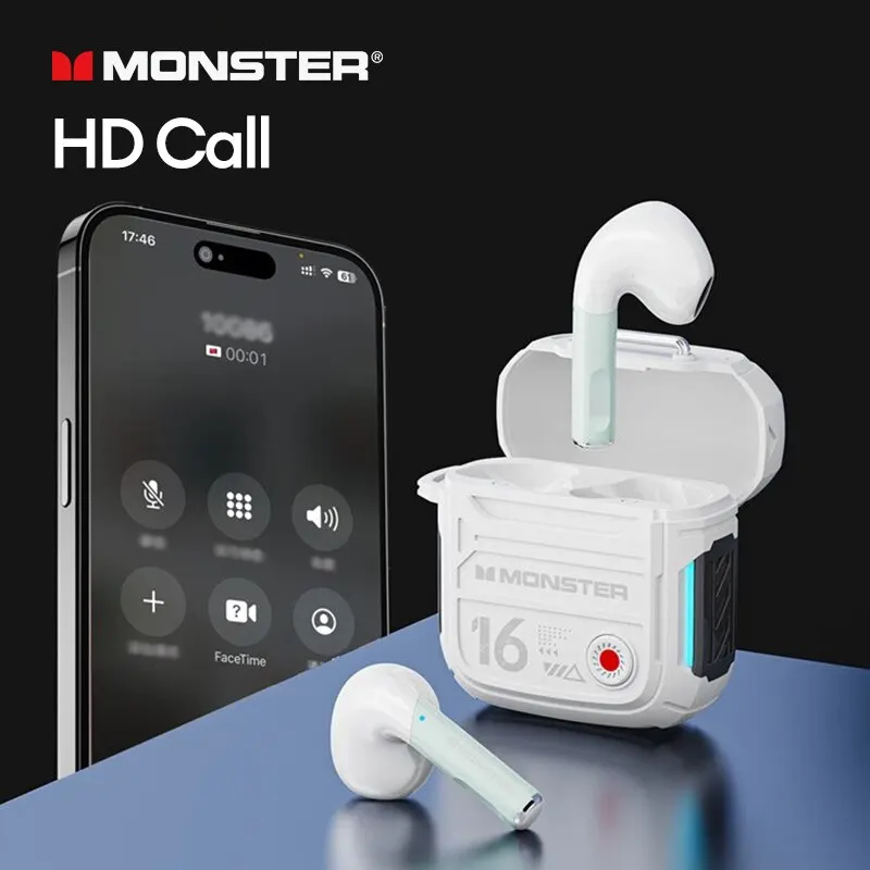 Monster XKT16 무선 이어폰, 블루투스 5.3 게임용 헤드셋, 하이파이 사운드, HD 통화 음악 이어버드, 터치 컨트롤 헤드폰, 듀얼 모드