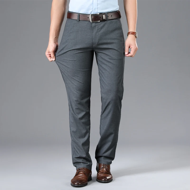 Business Casual Pants Men's Ultra-Thin Summer Casual Daily Office Elastic Loose Straight Non-Ironing Dad Suit Pants