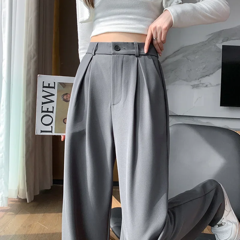 

Women Chic Office Wear Straight Pants High Ladies Trousers Baggy Korean 2023 Spring/Summer/Autumn Wide Leg Female