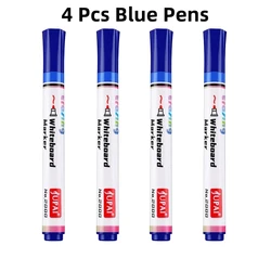 Erasable Magnetic Whiteboard & Chalk Marker Set - Pack of 4 for Office, School & Art Use (4 Pcs Blue Pens)