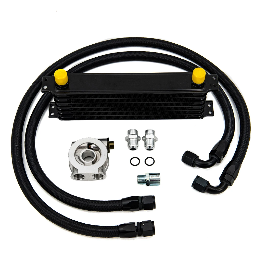 

Free Shipping 7 Rows Oil Cooler Kit Oil Filter Adapter AN10 Transmission Oil Cooler Kit With Nylon Stainless Steel Braided Hose
