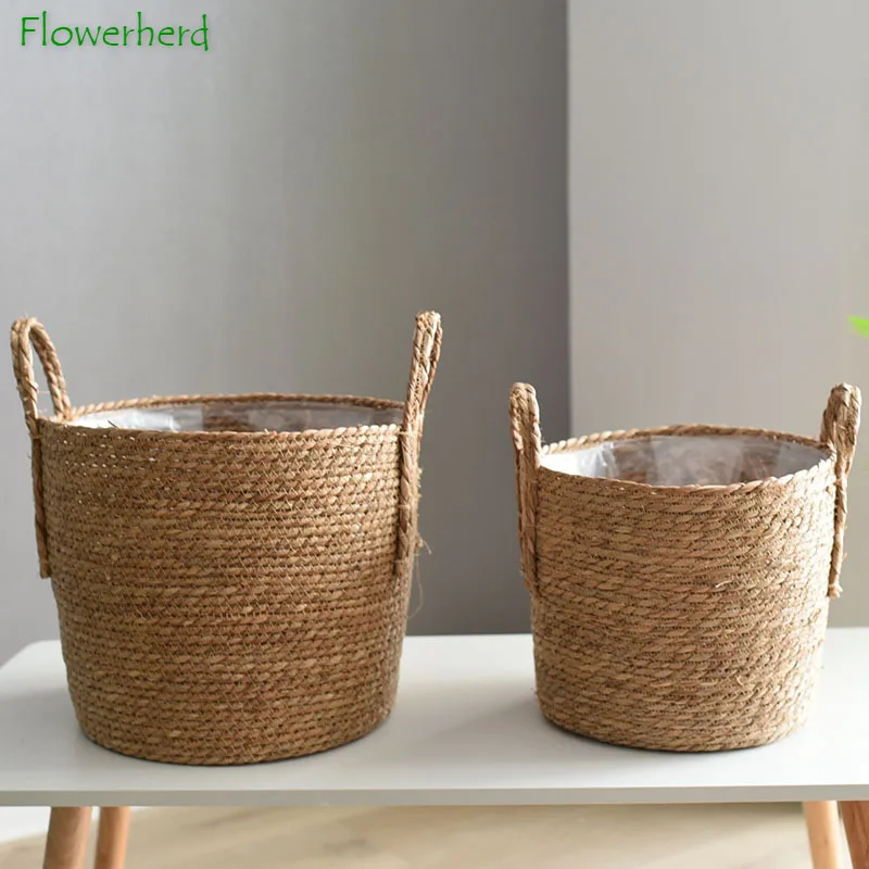 Nordic Extra Large Straw Flower Pot Seaweed Storage Basket Potted Plant