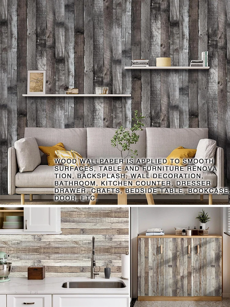 Vintage Self Adhesive Wood Wallpaper Natural Wood-Dark Grey Wood Contact Paper Peel and Stick Wall Paper Home Decoration Kitchen 5