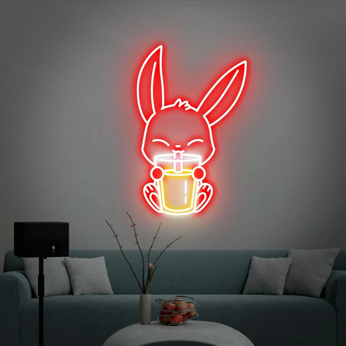 

Rabbit Drinking Milk Tea Neon Sign Bunny Neon Wall Decor Neon Bedroom Neon Night Light