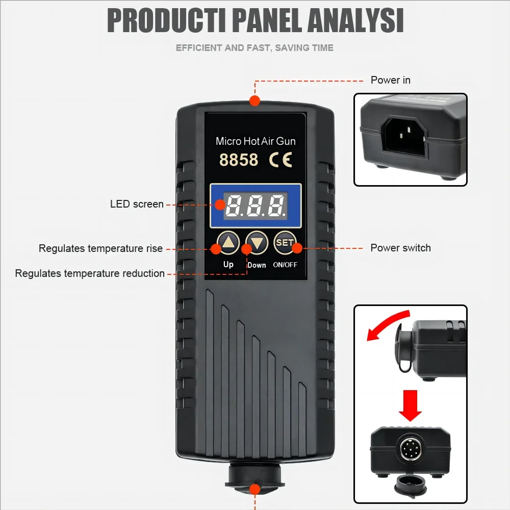 JCD Hot Air Gun 8858 Micro Rework Soldering Station LCD Digital Hair Dryer Soldering 220V 750W Heat Gun Welding Repair Tools Hot Air Gun Soldering Station Heat Gun Mini Hot Air Gun