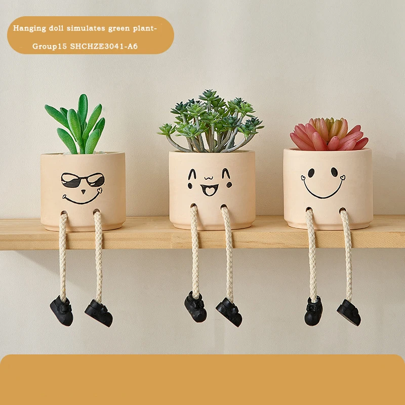 

BinTeng Simulation Green Plant Hanging Doll Mini Ornament Creative Living Room TV Cabinet Wall Shelf Desktop Home Decoration