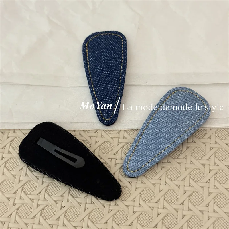 Retro simple denim blue high-end new hairpin broken hair hairpin bangs BB clip temperament versatile side clip