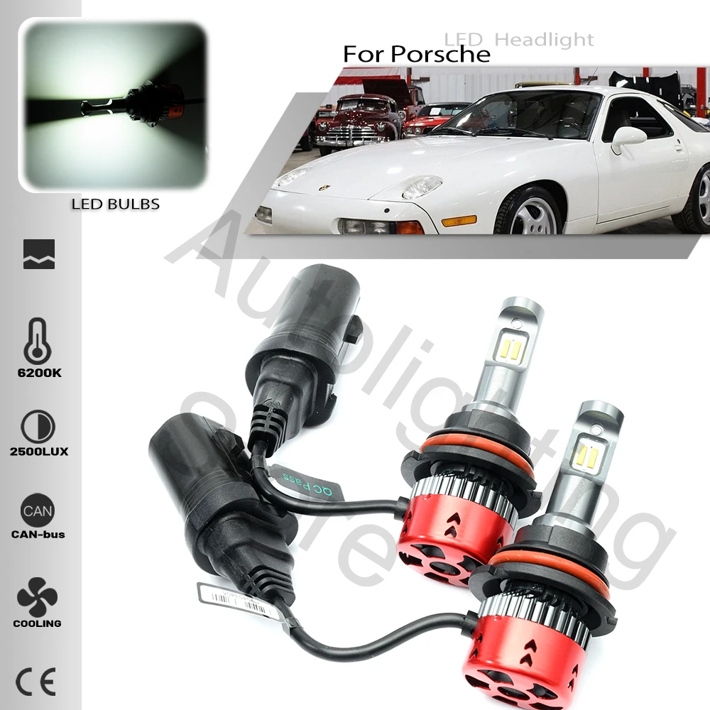 

2PCS 9004 HB1 P29t LED Headlight Bulbs For Porsche 928 1987 1988 1989 1990 1991 1993- hi/lo high low Beam 6500K White Canbus 45W