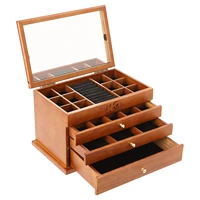 Sturdy Jewelry Box, 3 Pull-Out Drawers, 4 Tiers, Removable Lattice, Large Capacity, Sycamore Wood, Perfect Gift for Women 1