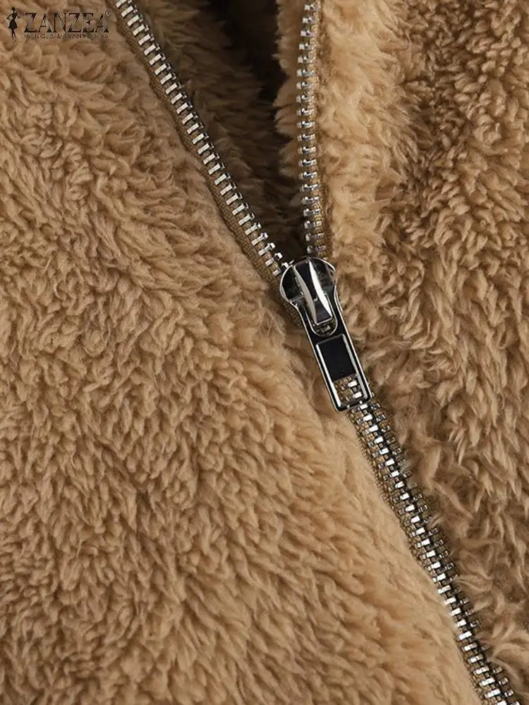 Cabolsas de Pelúcia Zanzea Oversized Manga Longa Outwear Feminino 2022 Primavera Outono Velo Lapela Jaquetas Casual Irregular Zíper Cardigans 17 Computers & Electronics