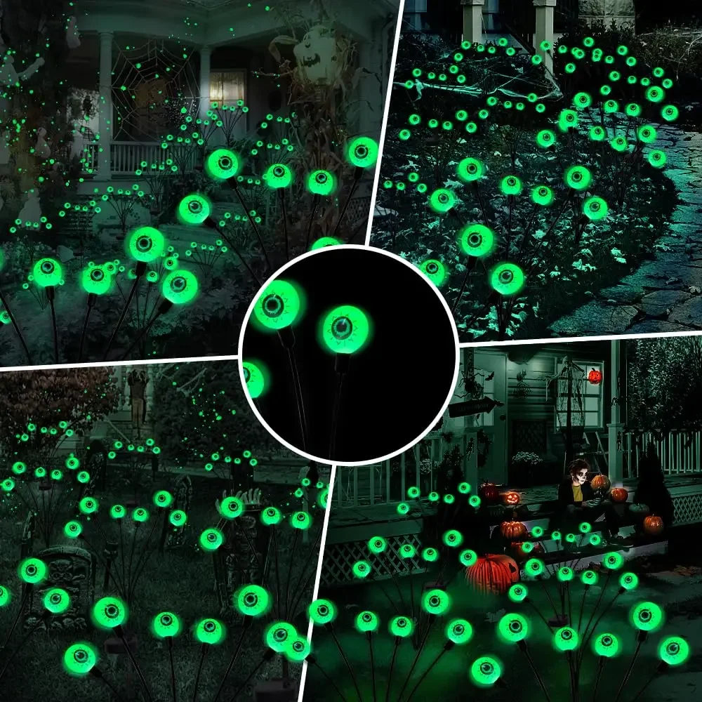 solar powered lights Halloween outdoor scary eyeball LED green blinking firefly waterproof solar path