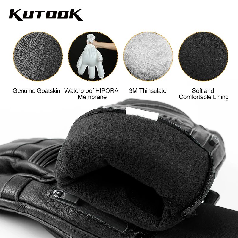 KUTOOK Outdoor Skiing Gloves Goatskin Leather Mittens Waterproof thicken Snowboard Gloves Thermal Warm Ski Gloves for Men Women 4