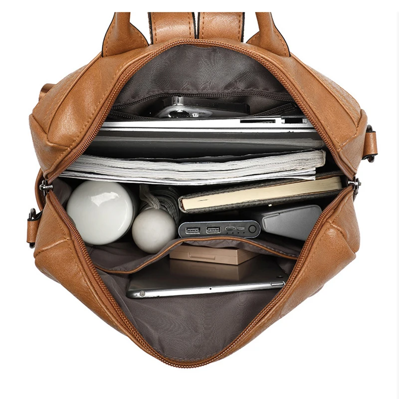 Women Large Capacity Backpack Purses High Quality Leather Female Vintage Bag School Bags Travel Bagpack Ladies Bookbag Rucksack 4
