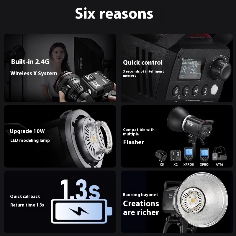 Godox MS200 200W MS300 300W Studio Flash 2.4G Built-in Wireless Receiver Lightweight Compact Durable Bowens Mount Studio Light 3