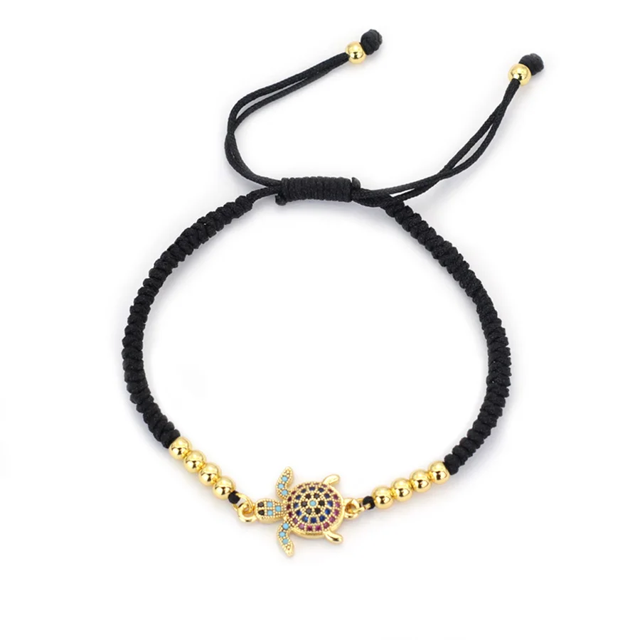 Adjustable Black Red String Turtle Bracelet for Men Women