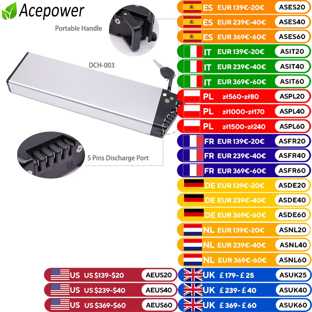 For TUCANO Monster HB 36V Ebike Battery 10.4Ah 14Ah 48V 10.5Ah Folding Electric Bike for RichBit TOP-016Electric Bicycle Battery