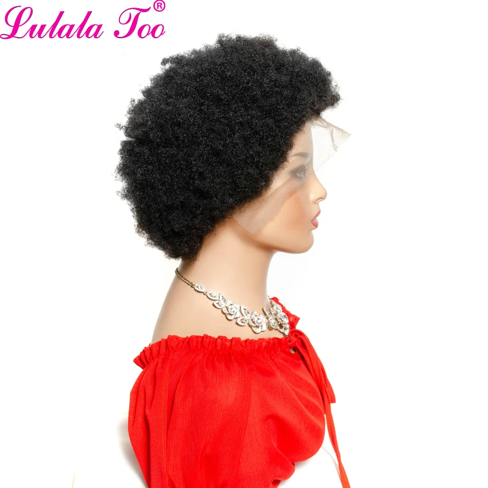 Short Afro Puff Wig Brazilian 13x4 HD Lace Front Wigs Natural Color Remy Afro Kinky Curly Human Hair Wigs for Black Women 150%