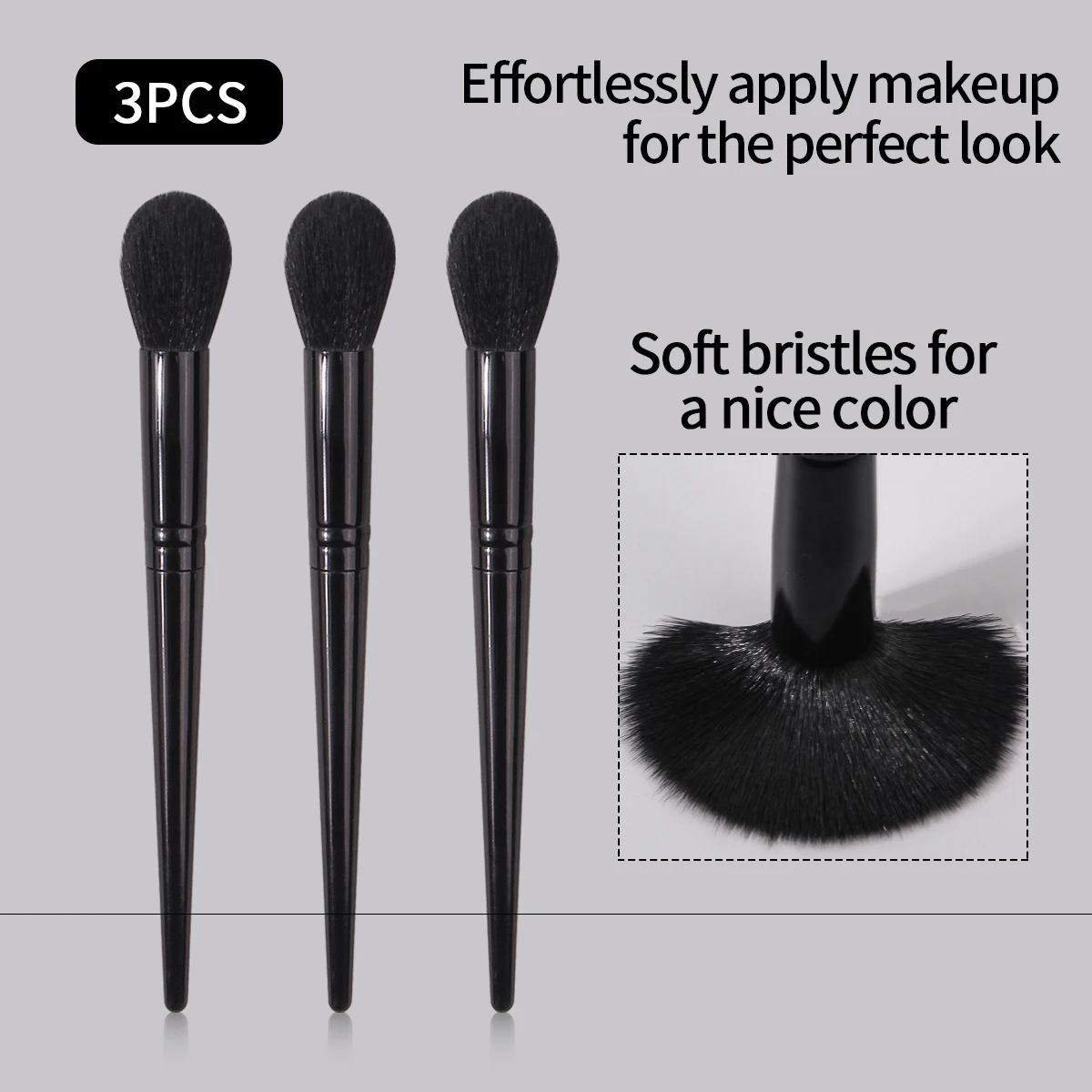 3Pcs Professional Face Makeup Highlighter Blending Brush Long Handle Blush Brush Concealer Brush Beauty Makeup Tools