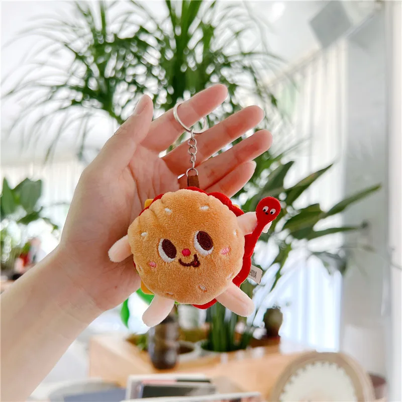 5 PCs Set Creative New French Fries Burger Hanging Bag Couple Plush Hanging Decoration Girl Heart Car Keychain Little Doll