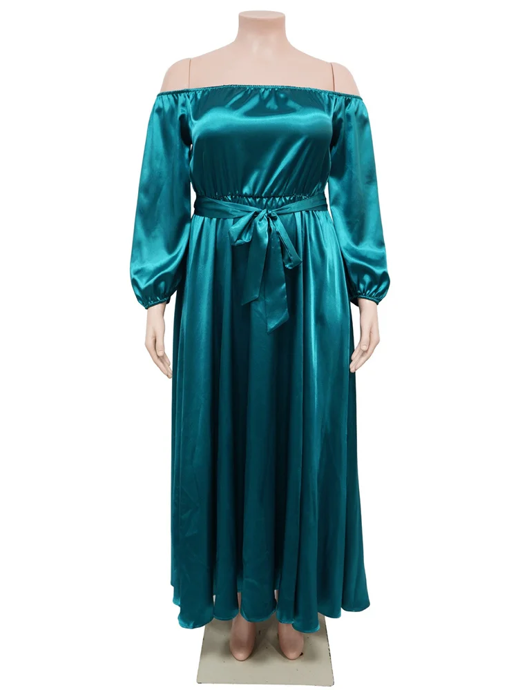 Wmstar Plus Size Dresses for Women Off Shoulder Sleeve Loose Stretch Elastic Waist Maxi Dress Fall Wholesale Dropshipping 2024