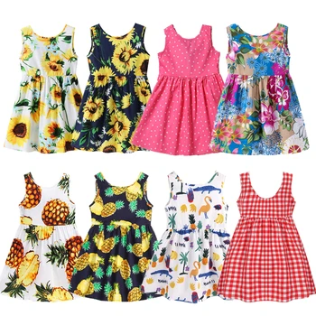 1-7 Years Baby Girls Sleeveless Flower Print Dresses Clothes Kids Summer Princess Dress Children Party Ball Pageant Dress Outfit 1