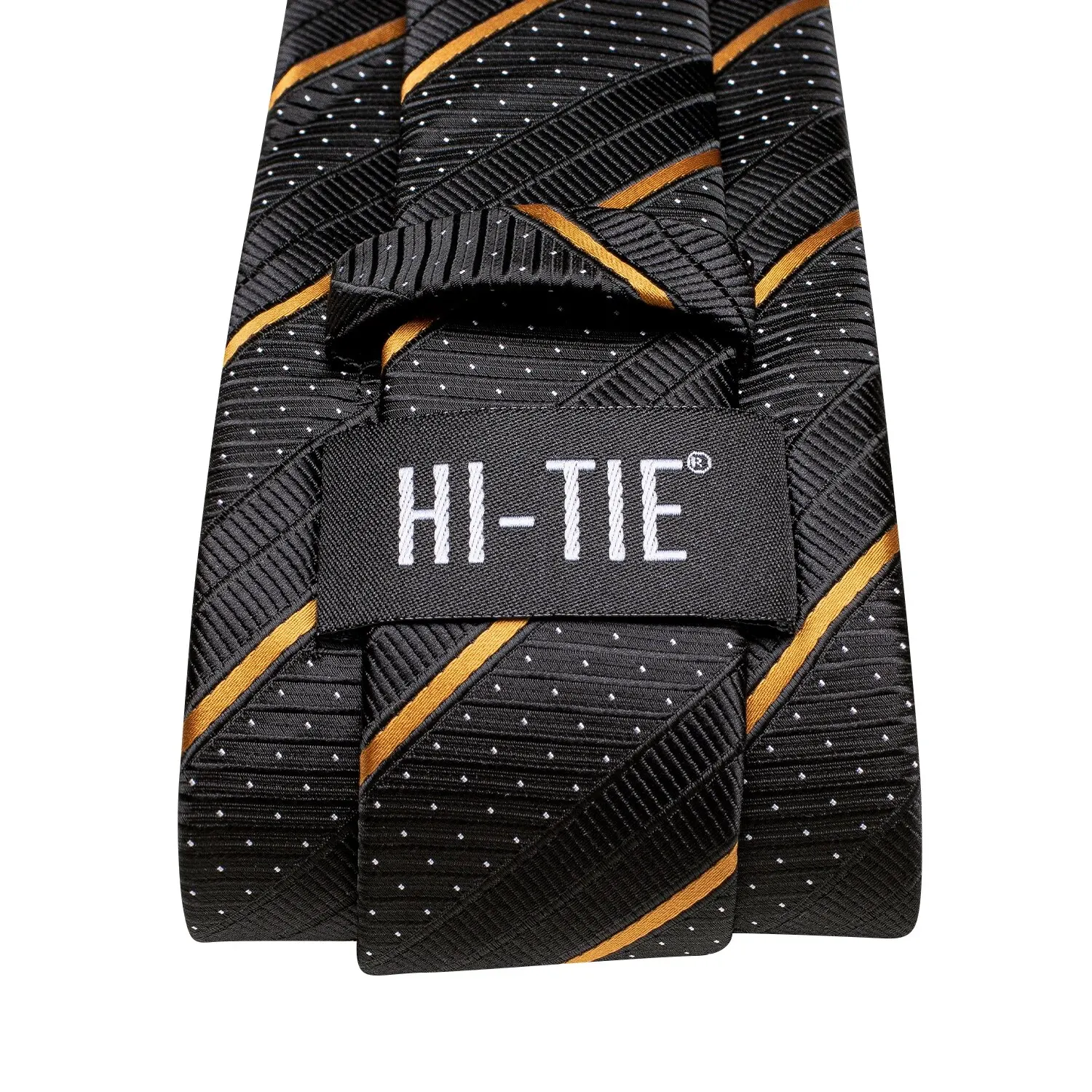 Neck Tie Hi-tie Men's Classic Fashion Striped Gold Black Necktie & Cufflink & Handkerchief Sets For Business Party Fashion Gift For Men neck tie