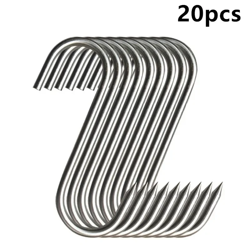 Stainless Steel S Hooks Stainless Steel S Hooks with Sharp Tip Utensil Meat Clothes Hanger Hanging Hooks for Butcher Shop Kitchen Baking Tools