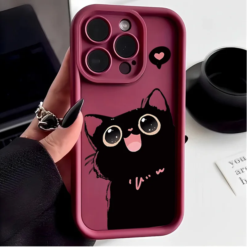 Silicone Phone Case - Cute Cat Love Design, Shockproof Protection