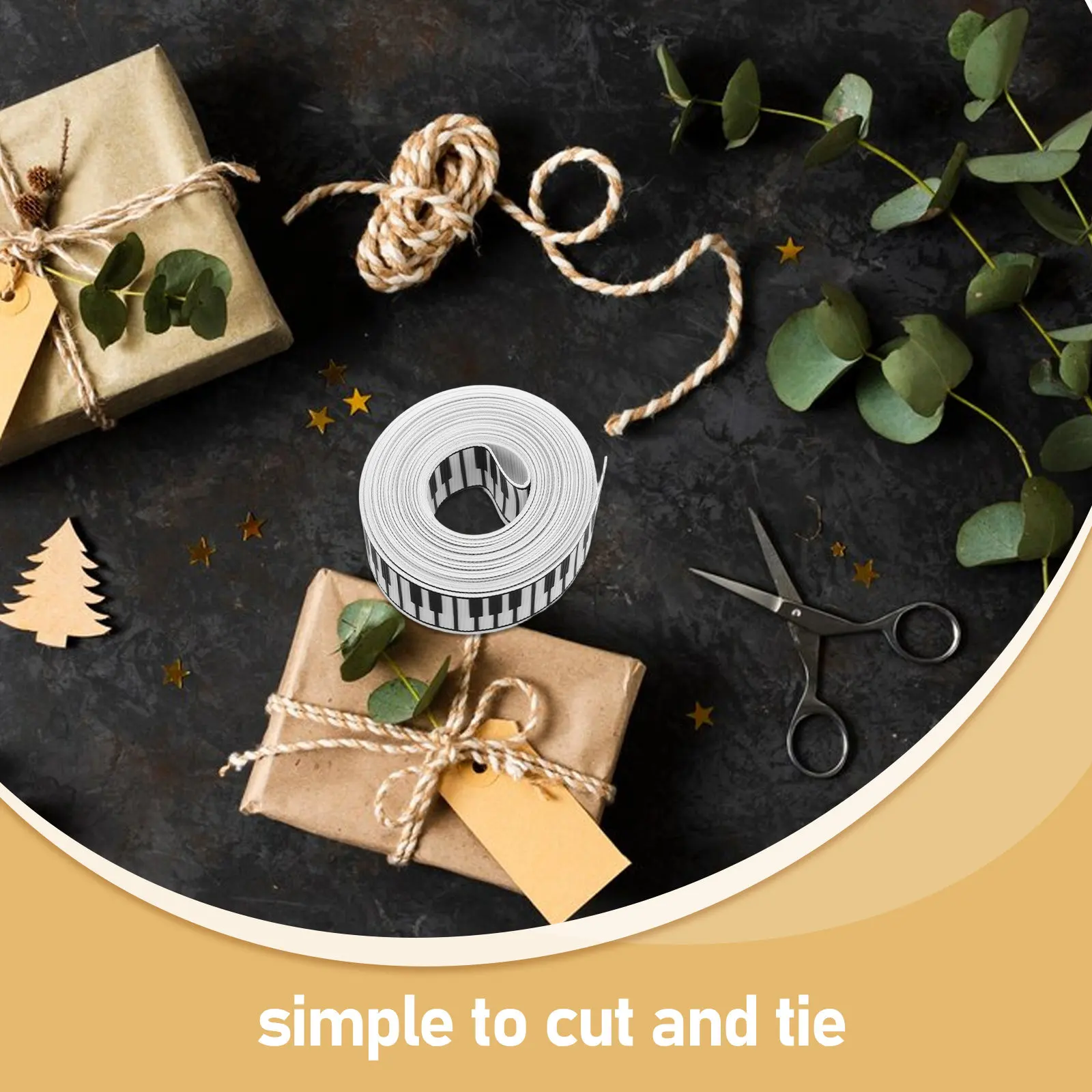 1 rotolo di nastro musicale per pianoforte, nastro stampato bianco e nero per confezioni regalo, decorazioni per feste, nastri per confezioni - immagine 2