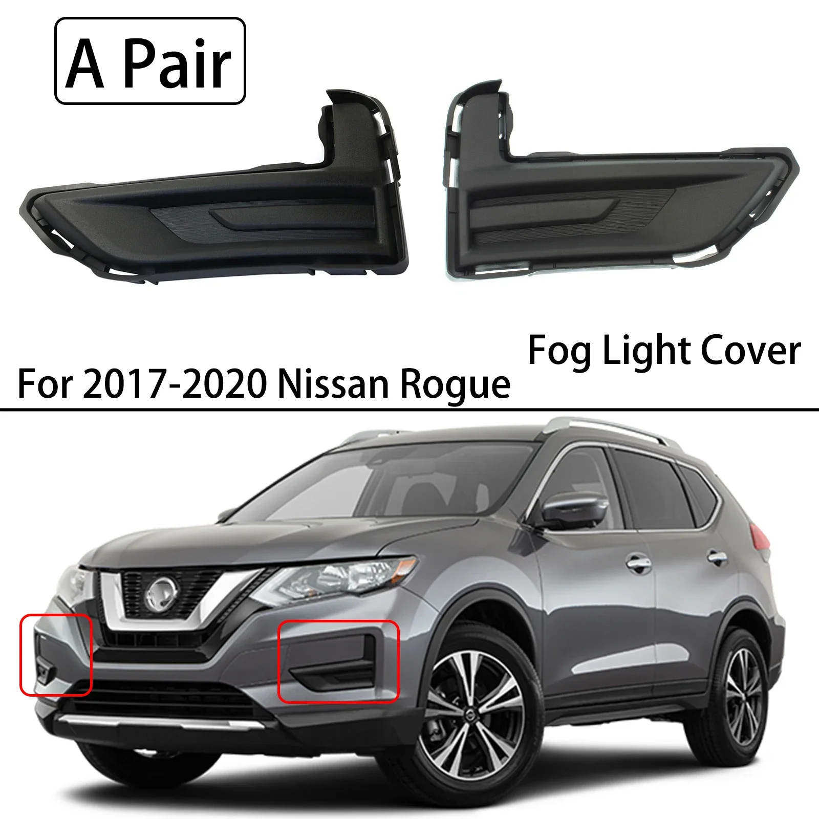 

Front Fog Light Cover A pair (Left And RIght)For 2017-2020 Nissan Rogue Matte Black