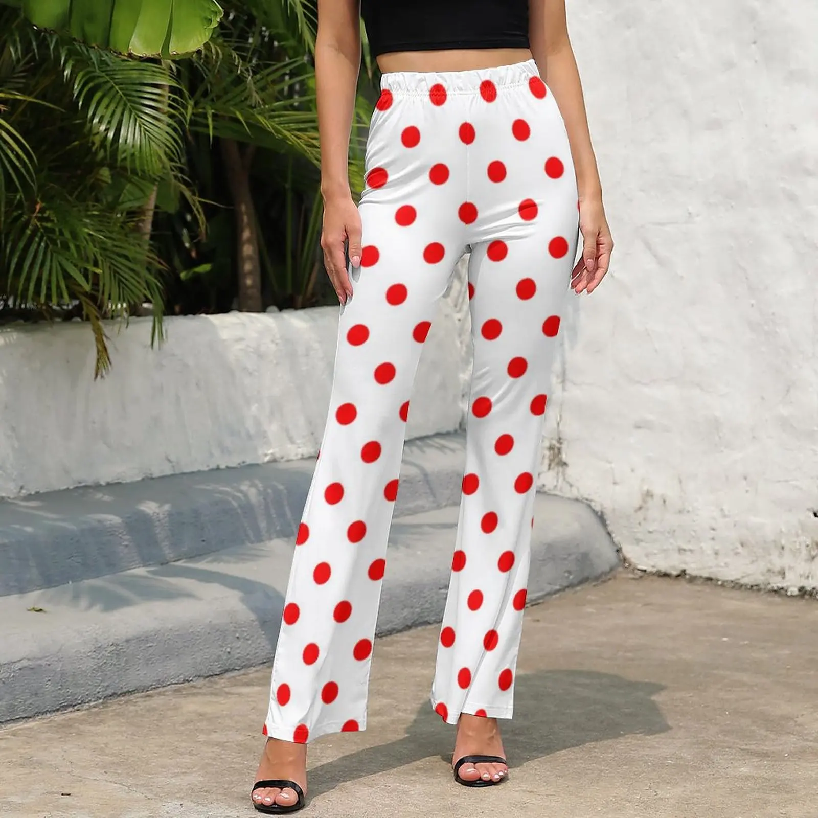 Red Polka Dot Casual Pants Geometric Dots Retro Print Sexy