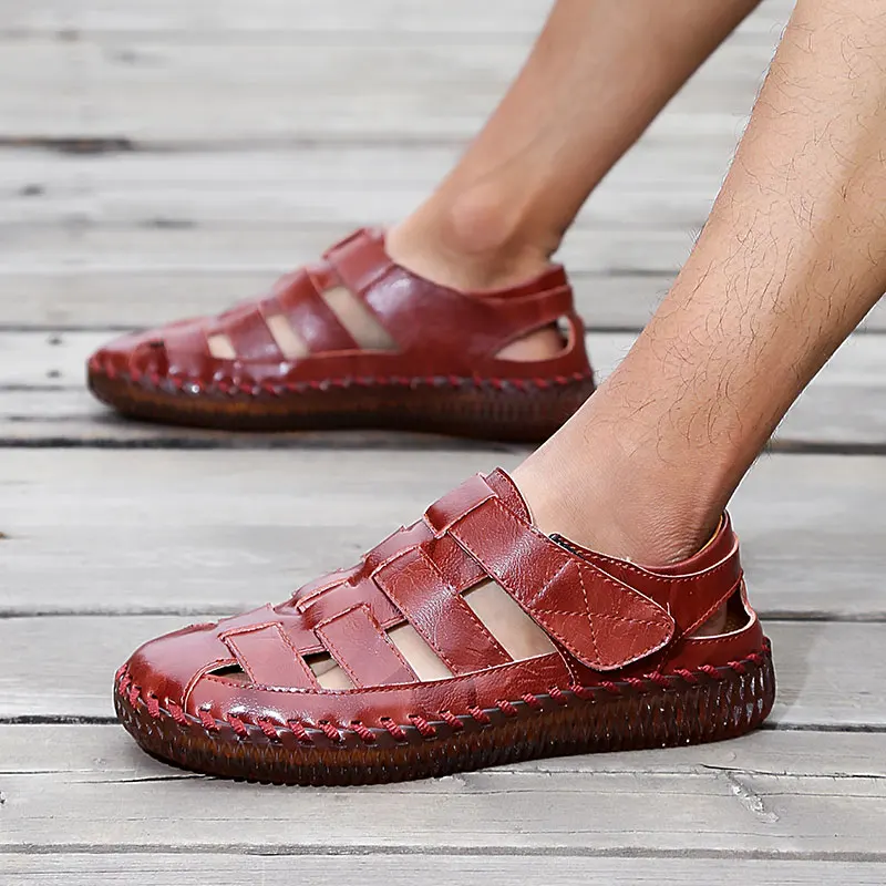 

2022 Genuine Leather Men Shoes Summer New Large Size Men's Sandals Men Sandals Fashion Sandals Slippers Big Size 38-47