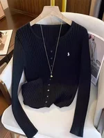 2025 New Women Solid Fashion Knitted Tops  Y2K Embroidery Long Sleeve Cardigans Sweaters Fashion Streetwear Lady Shirts - Image 2