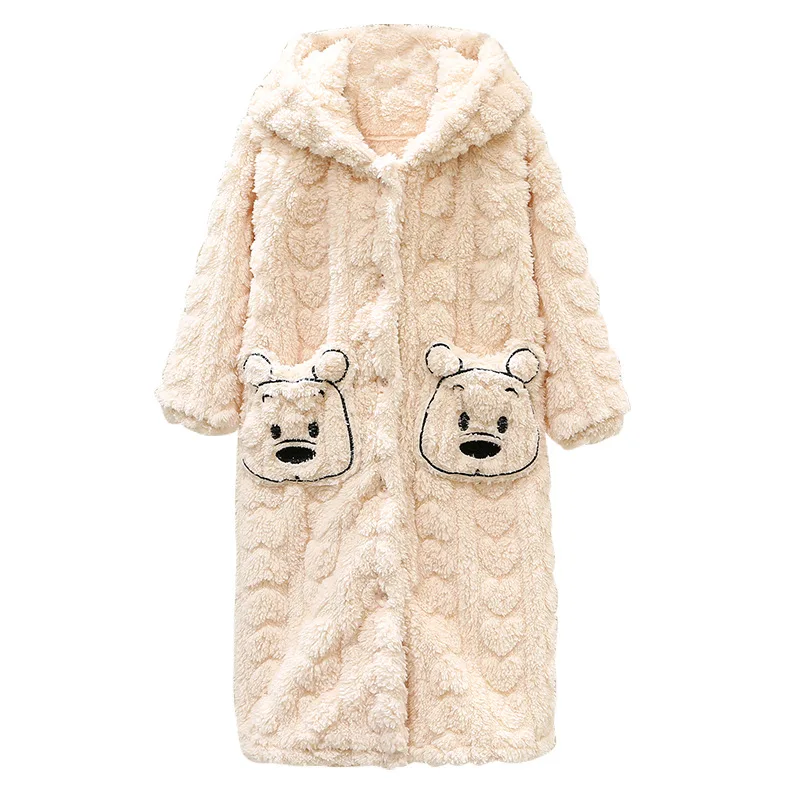 Tanie New Arrival dzieci flanelowa ciepła piżama zimowa nastoletnia bluza z kapturem kreskówka niedźwiedź szlafroki sklep