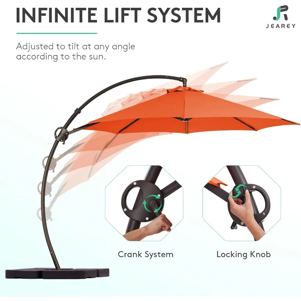 11FT Outdoor Patio Umbrellas Large Offset Umbrella Curvy Cantilever Umbrella Heavy Duty Hanging Round Umbrella with Sandb 4