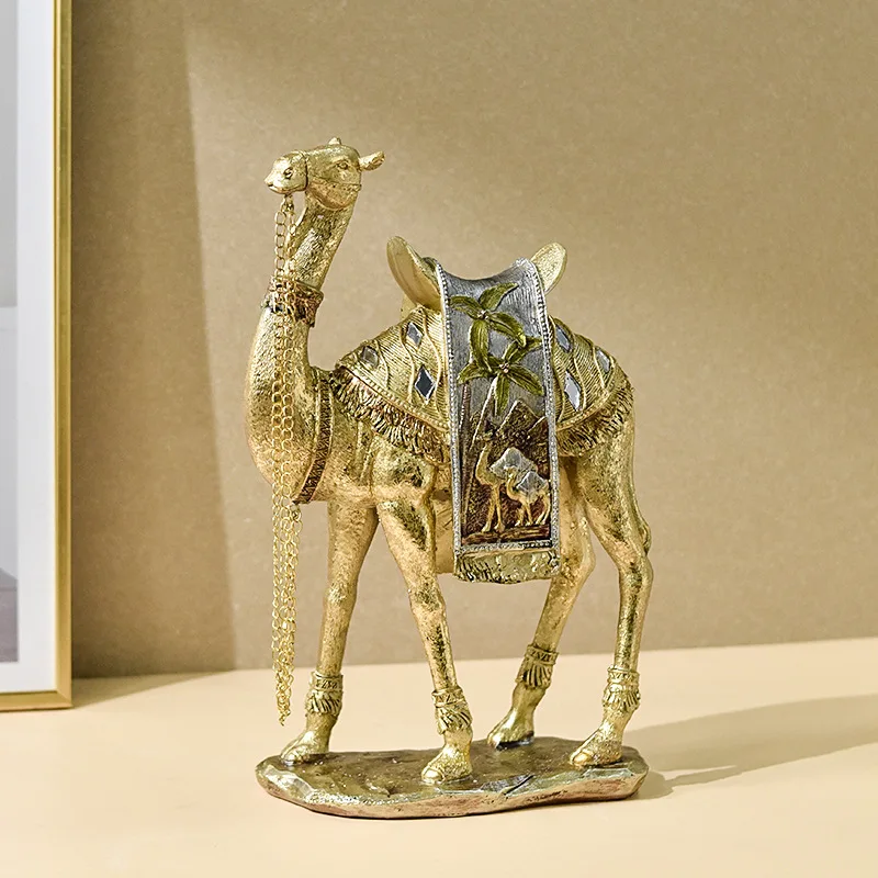 

Middle Resin Golden Camel Sculpture Feng Shui Figurines Home Decoration Ornament Accessories Interior Decor Office Living Room