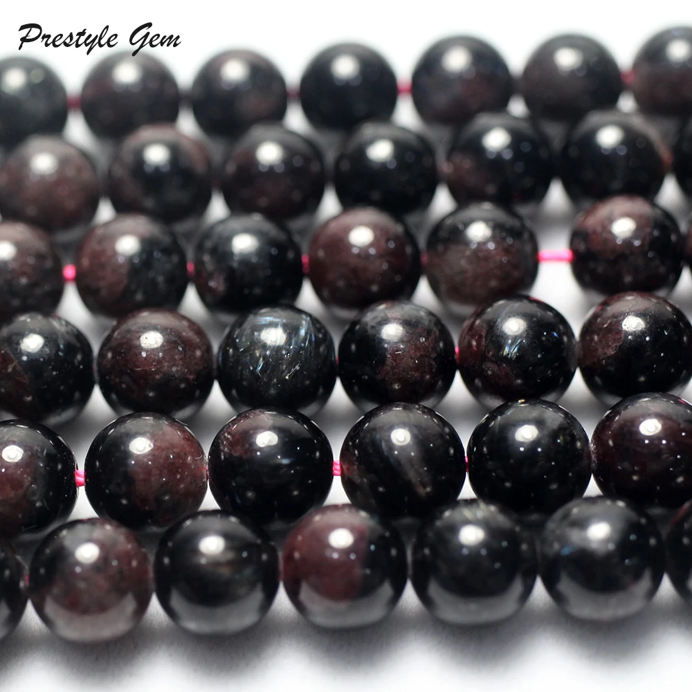 Meihan Natural Astrophyllite Red Garnet Smooth Round Loose Beads