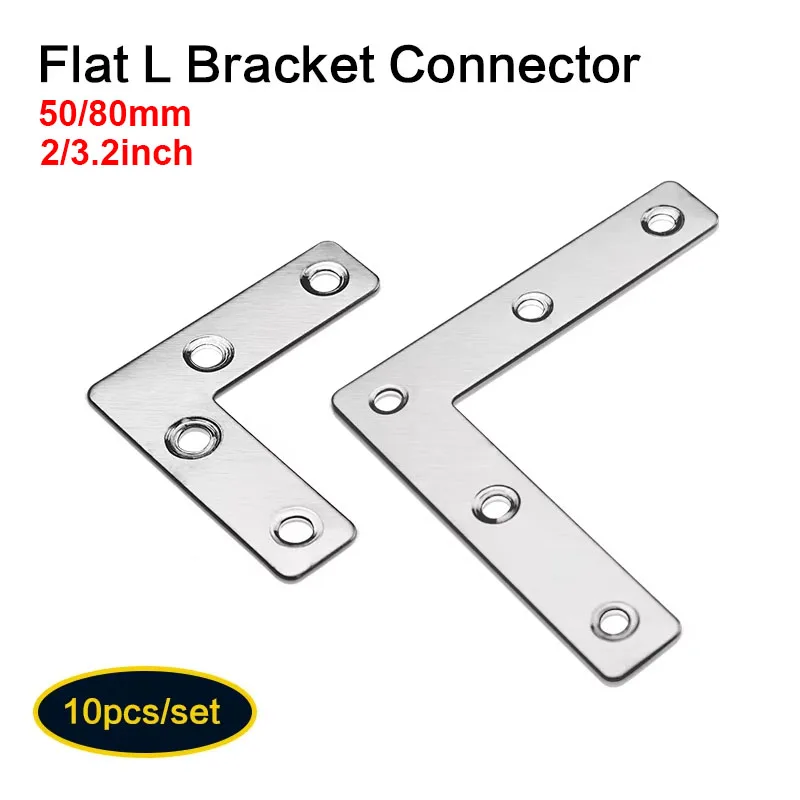 10 Pcs Flat Corner Brace L Type Shelf Bracket 50/80mm Heavy Duty Stainless Steel Shelf Supports