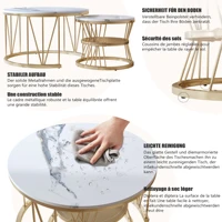 Table basse (lot de 2) ronde en marbre, ensemble de tables de salon avec structure en métal, table d'appoint pour salon, balcon ou bureau 6