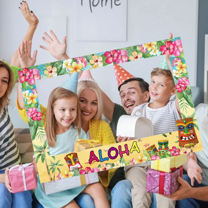 Hawaiian Party Aloha Photo Booth Props Frame Summer Tropical Luau Beach Party Supplies Happy Birthday Wedding Decoration Favors handheld photo props