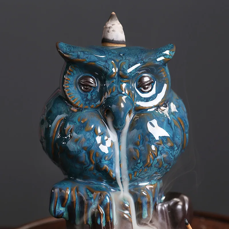 Creative European Ceramic Backflow Incense Burner Owl Aromatherapy Furnace Alpine Flowing Water Backflow Holder Home Decoration