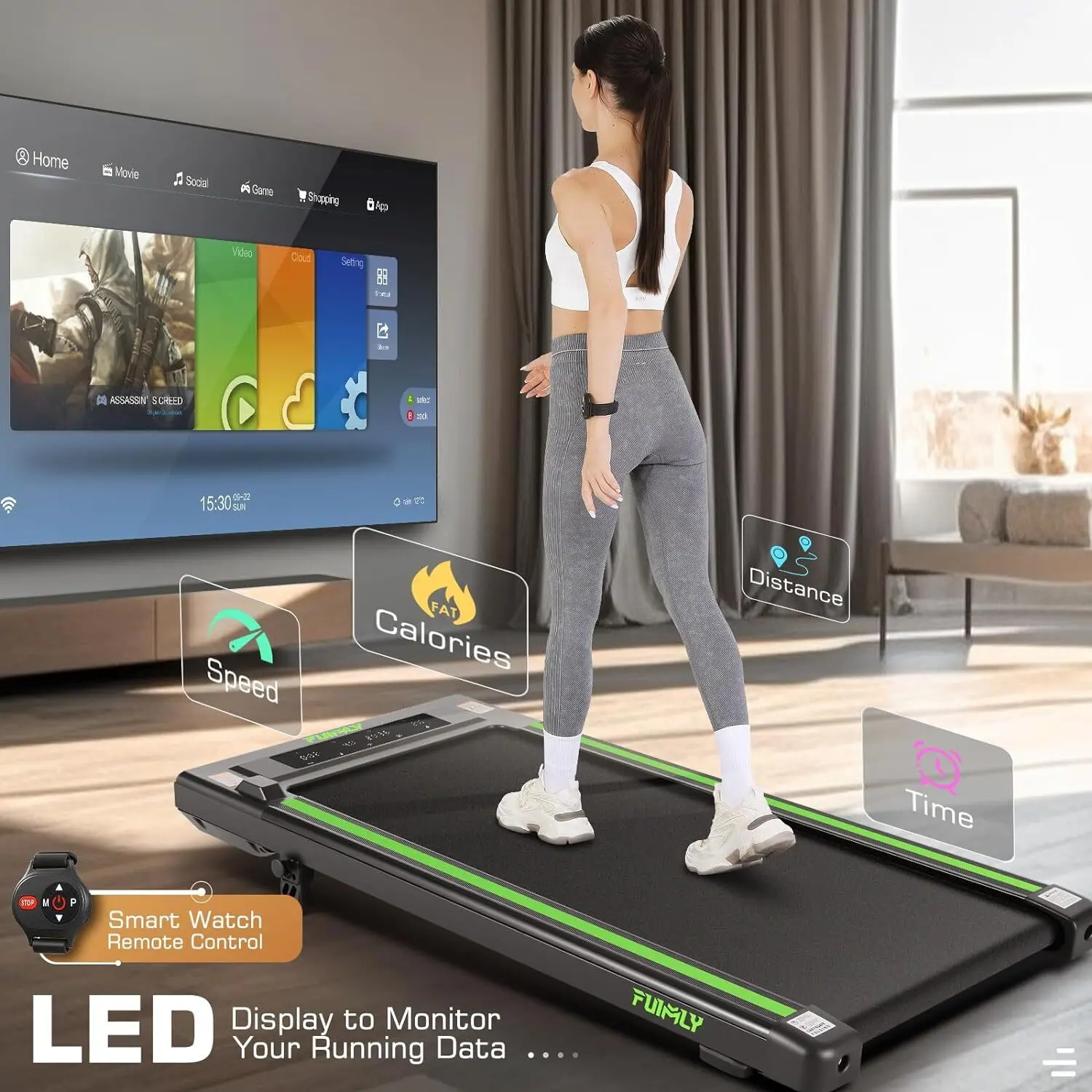 Pad Under Desk Treadmill 2.5HP Treadmill with Incline 2 in 1 Treadmills for Home Office with LED Touch Screen Remote