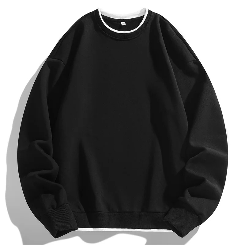 Men's 2024 Pullover Round Neck Fashionable Splicing Solid Color Loose Casual Long Sleeved T-shirt Versatile Long Sleeved Tops