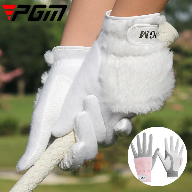 

PGM 1 Pair Women Winter Warm Golf Gloves Ladies Plush Thicken Sports Mittens Skidproof Particles Hook & Loop Golf Finger Cover