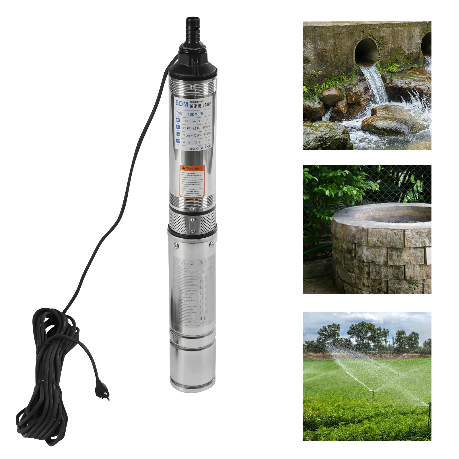Submersible Pumps OD Pipe 110V/60HZ 0.37KW 0.5HP Stainless Steel submersible well pump 1.25" Outlet Submersible Bore Pump submer