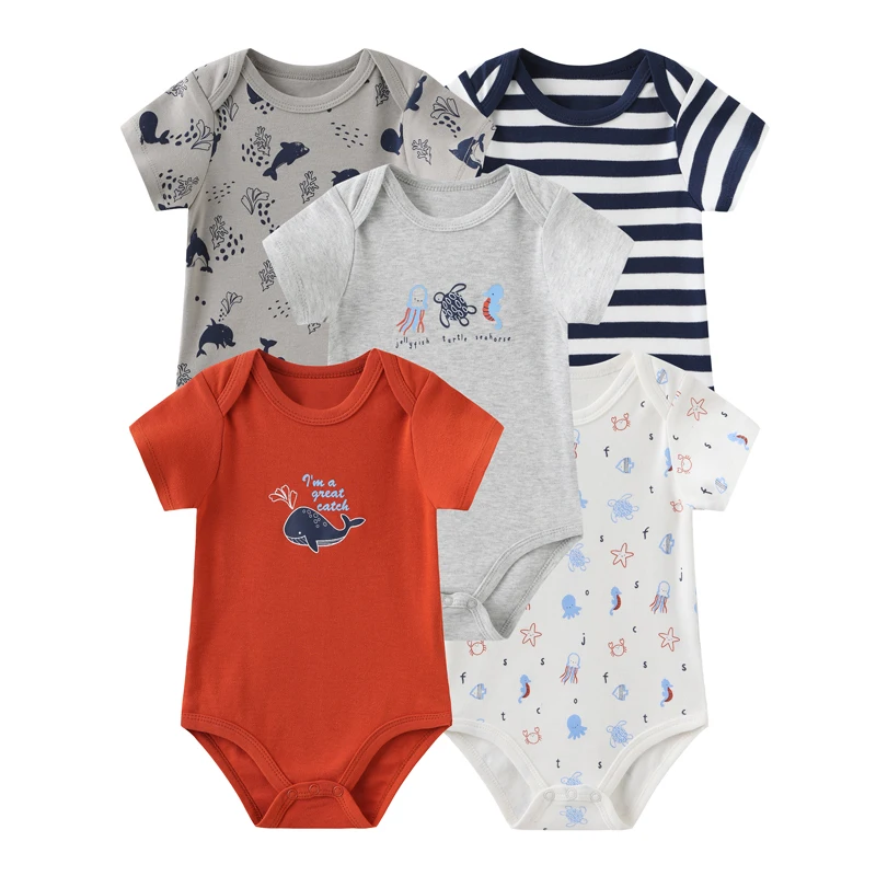 5 piece Soft Cotton Cartoon Short Sleeve Onesies 16