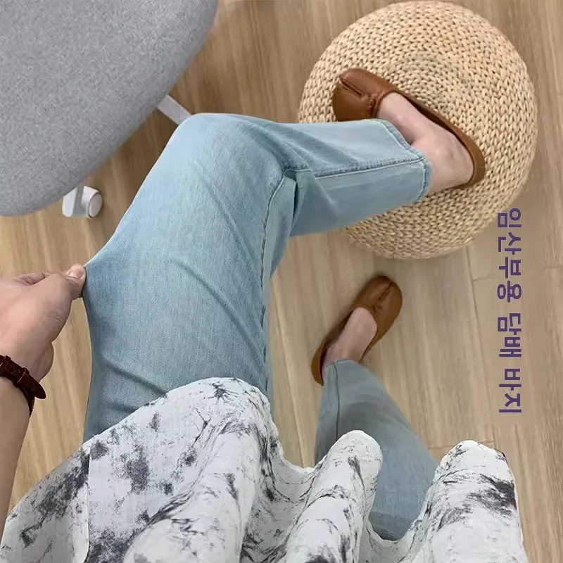 임산부용 청바지 봄 가을용 스트레이트 레그 9부 스모킹 팬츠 스몰 사이즈 프렌치 브레드 팬츠