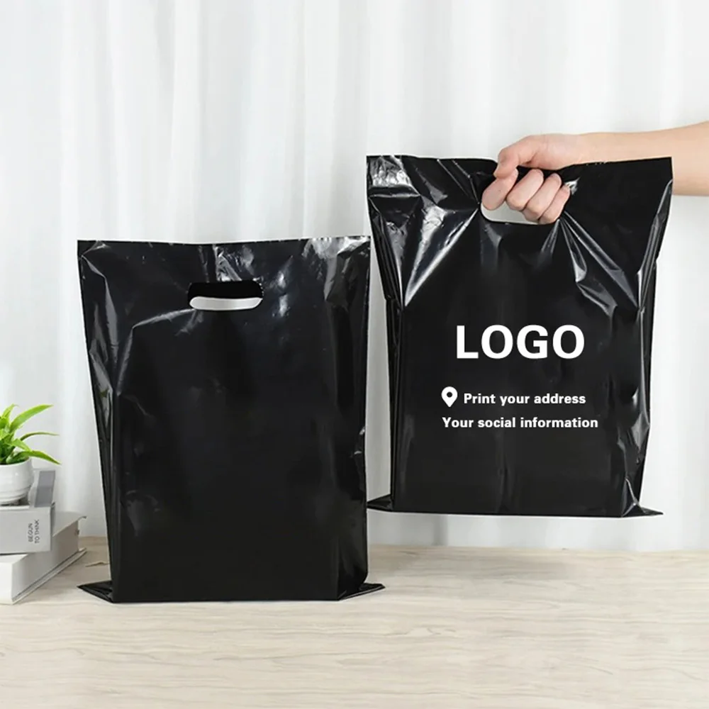 100pcs Custom Plastic Shopping Bags with Logo Personalized Gift Bag for Small Business Packaging Retail Trade Shows Events Party 6