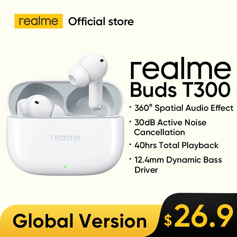 

realme Buds T300 True Wireless Earphone Bluetooth 5.3 TWS Earphone 30dB Active Noise Cancellation 12.4mm Dynamic Bass Driver