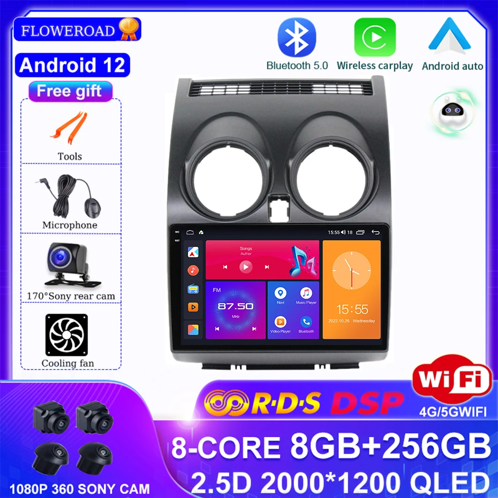 

Android 12 For Nissan Qashqai 1 J10 2006 - 2013 Car Radio Multimedia Video Player Navigation stereo GPS wireless carplay QLED